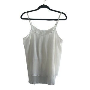 White Spaghetti Strap Tank with Pearl Accents small